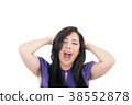 Pretty woman screams at the top of her lungs. 38552878