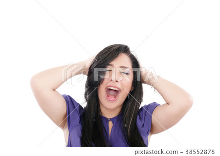 Pretty woman screams at the top of her lungs. Pretty woman screams at the top of her lungs. 38552878
