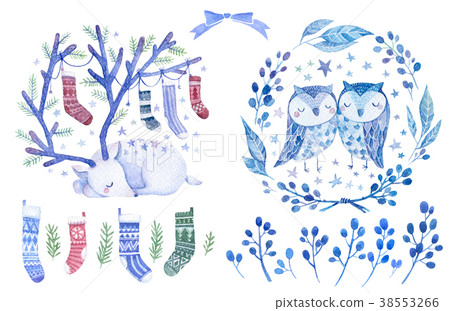 Christmas greeting watercolor set 38553266