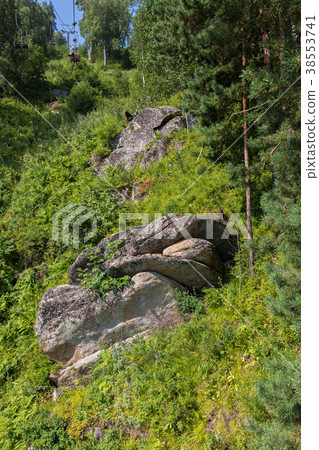 Slope of mountain with stone boulders in the Altai 38553741
