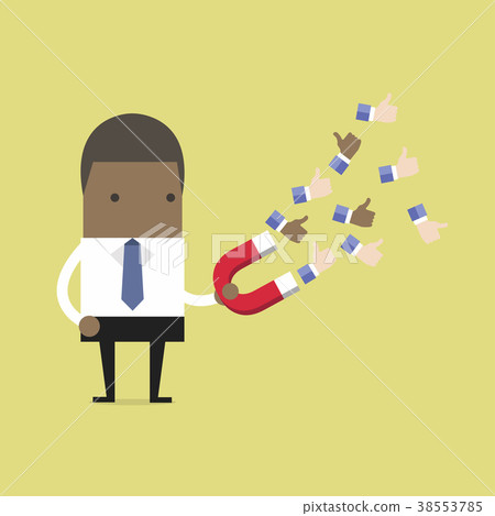Businessman with magnet attract positive feedback. 38553785