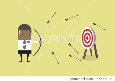 African businessman loser shooting arrow. African businessman loser shooting arrow. 38556098