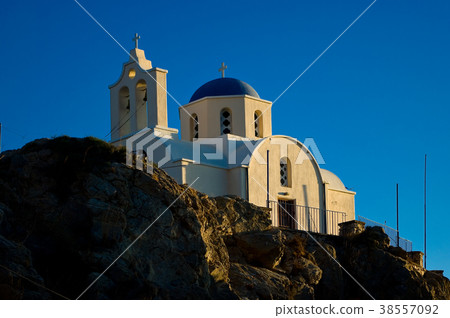 Orthodox Church in Kamari. Santorini island, Greec Orthodox Church in Kamari. Santorini island, Greec 38557092