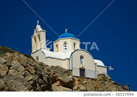 Orthodox Church in Kamari. Santorini island, Greec 38557094