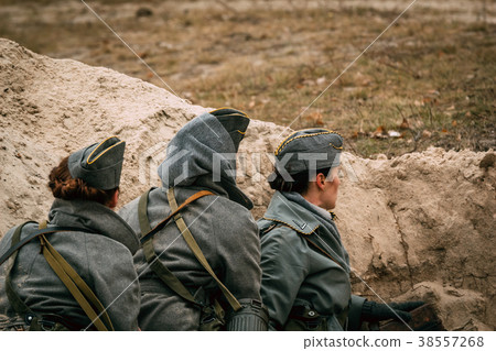 Communication girls in German uniform in trench Communication girls in German uniform in trench 38557268