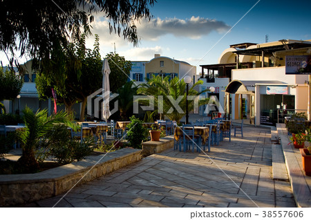 The main square in Kamari, Santorini island, Greec The main square in Kamari, Santorini island, Greec 38557606
