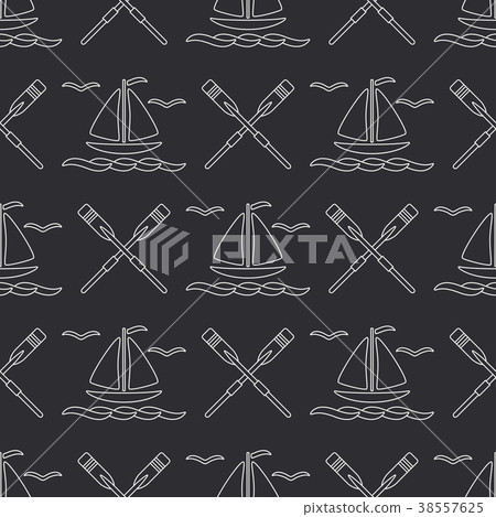 Flat line monochrome vector seamless pattern ocean 38557625
