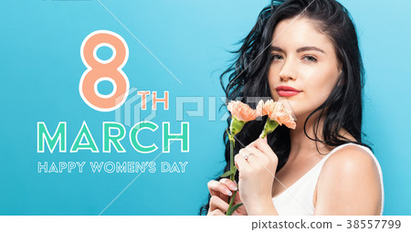 Womens Day message with woman with carnaion Womens Day message with woman with carnaion 38557799