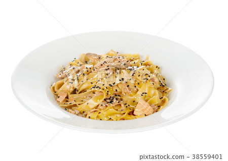 Pasta, noodles with fish and sesame isolated white 38559401