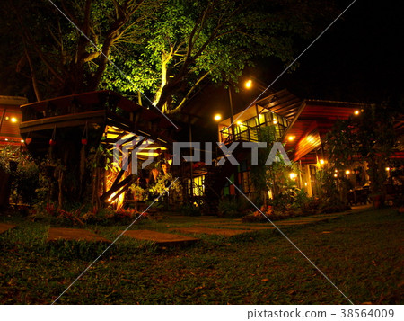 night at camping area in little tropical resort night at camping area in little tropical resort 38564009