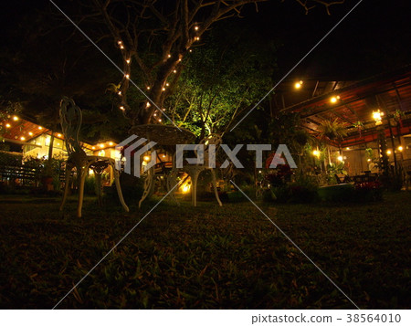 night at camping area in little tropical resort night at camping area in little tropical resort 38564010