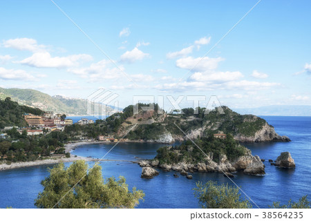 Isola Bella beach in winter sunny day. Taormina 38564235