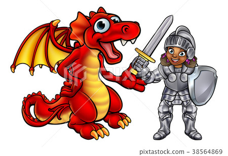 Dragon and Knight Cartoon Characters - Stock Illustration [38564869] - PIXTA