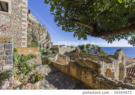 streets of Byzantine town of Monemvasia, Greece 38564872