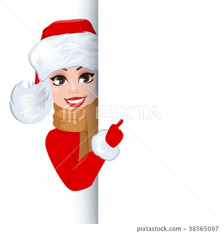 Pretty woman standing behind a sign 38565097