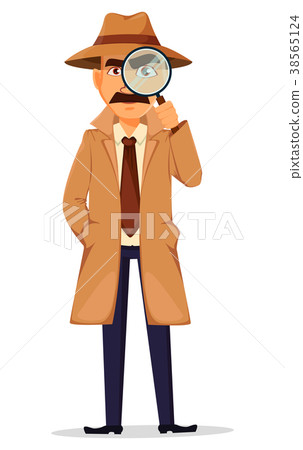 Detective in hat and coat. Handsome character 38565124