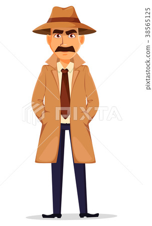 Detective in hat and coat. Handsome character Detective in hat and coat. Handsome character 38565125