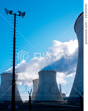 Security of Power Plant with Light and Barbed Wire 38568495