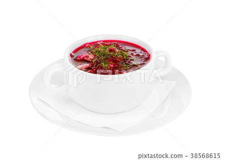 Soup in a white plate isolated white Soup in a white plate isolated white 38568615