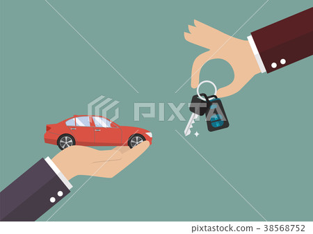Hand gives a keys to other hand with car Hand gives a keys to other hand with car 38568752