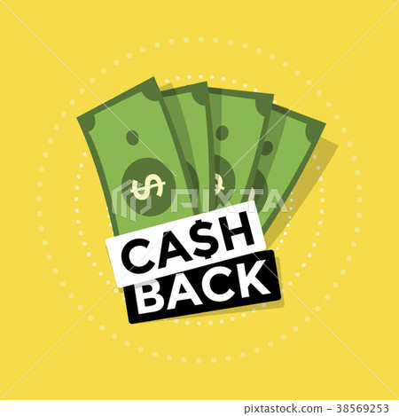 Cash back icon on yellow background. Cash back icon on yellow background. 38569253