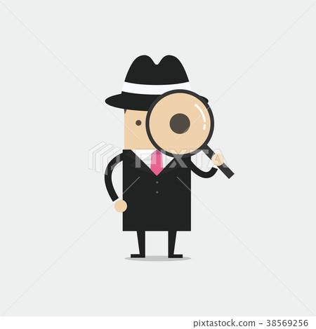 Detective holding a magnifying glass. Detective holding a magnifying glass. 38569256