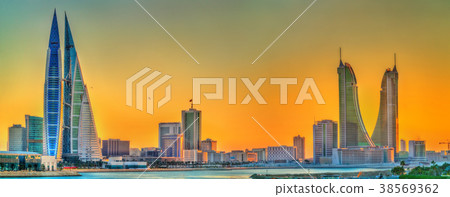 Skyline of Manama at sunset. The Kingdom of Skyline of Manama at sunset. The Kingdom of 38569362
