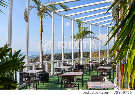 Interior of street cafe with view of Sicily Interior of street cafe with view of Sicily 38569736
