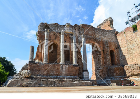 Wall of ancient Greek Roman theater in Taormina 38569818