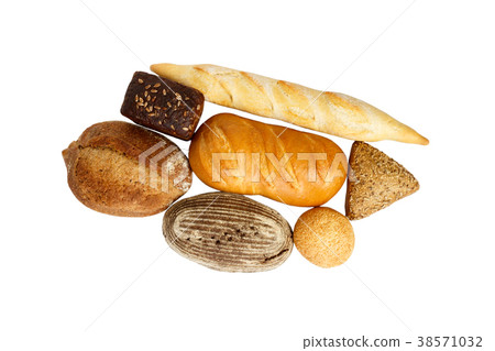 Composition with bread and rolls, isolated Composition with bread and rolls, isolated 38571032