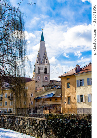 Downtown of Bressanone with the White Tower, Italy 38571956