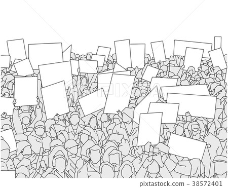 Crowd of people demonstrating with blank signs 38572401