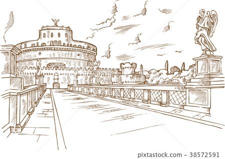 Castel Santangelo hand draw, Rome. Castel Santangelo hand draw, Rome. 38572591