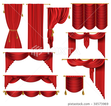 Vector 3d realistic set of red luxury curtains Vector 3d realistic set of red luxury curtains 38573969