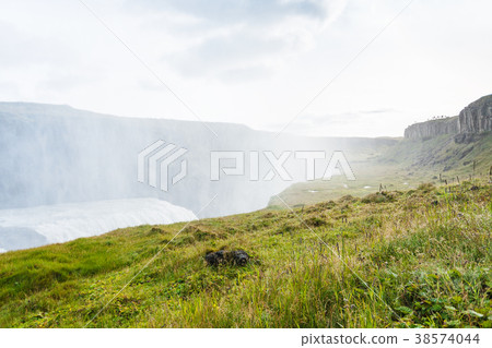 water spray over Gullfoss waterfall in september water spray over Gullfoss waterfall in september 38574044