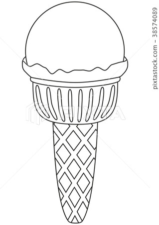 Black and white ice cream ball cone line art icon - Stock Illustration ...