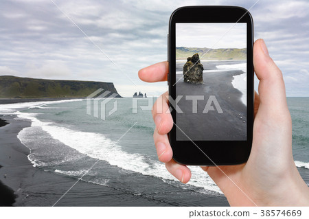 tourist photographs Kirkjufjara black beach tourist photographs Kirkjufjara black beach 38574669