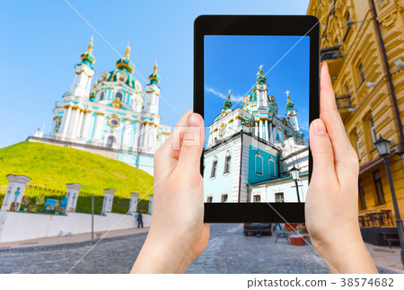 tourist photographs St Andrew Church in Kiev tourist photographs St Andrew Church in Kiev 38574682