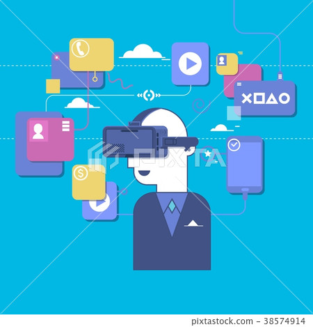 Man in helmet of virtual reality.Modern 38574914