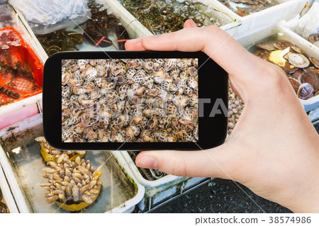 tourist photographs mollusks on market in China 38574986
