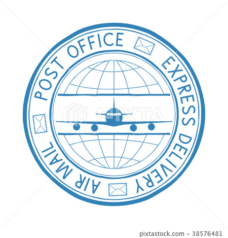 Postal stamp Express delivery air mail. Round blue Postal stamp Express delivery air mail. Round blue 38576481