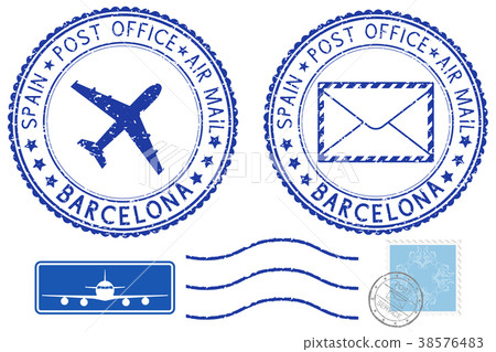 Postmarks BARCELONA, Spain. Blue air mail symbols Postmarks BARCELONA, Spain. Blue air mail symbols 38576483