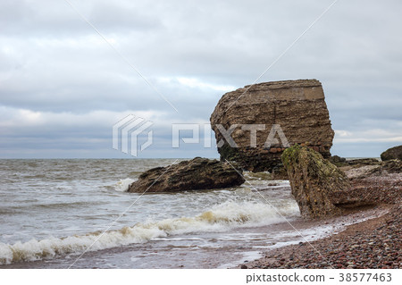 Abandoned fortifications at Baltic sea coast in 38577463