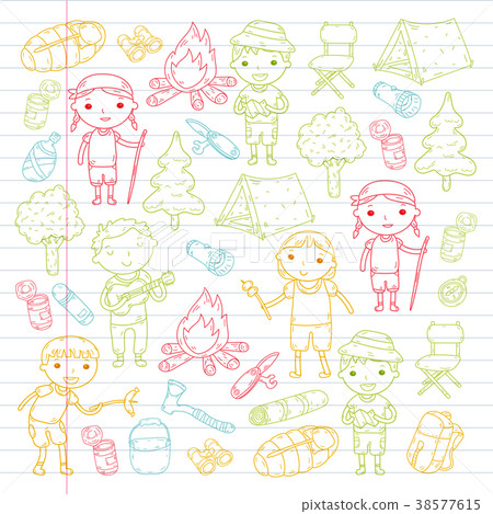 Camping. Summer vacation. Boys and girls 38577615