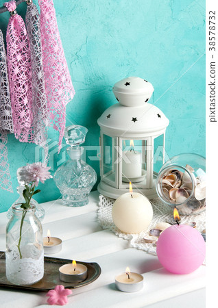 Dream catcher on aquamarine wall background 38578732