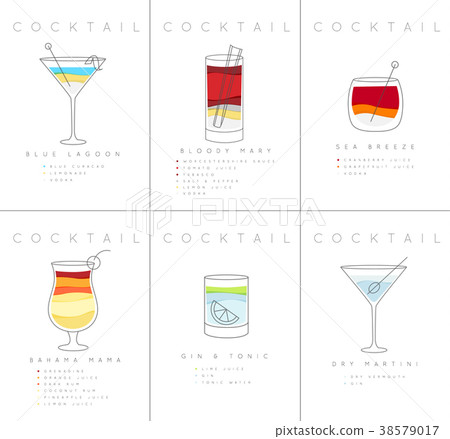 Poster cocktails Blue Lagoon 38579017