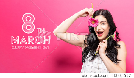 Womens Day message with young woman with garbela 38581597