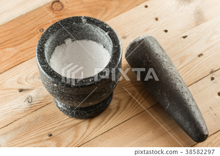 stone granite mortar and pestle grind the flour 38582297