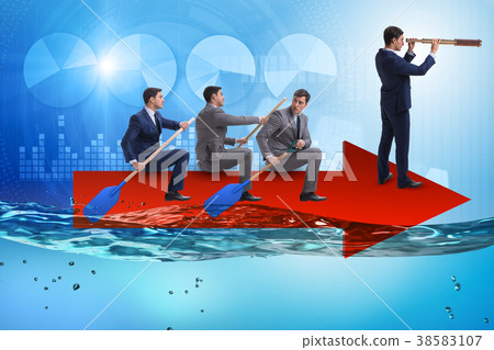 Teamwork concept with businessmen on boat 38583107
