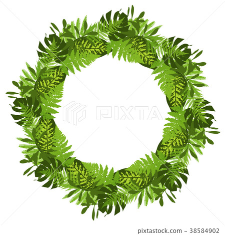 Green circle frame with tropical leaves. Green circle frame with tropical leaves. 38584902